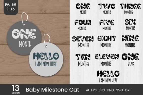 13 Set Baby Milestone Cat SVG