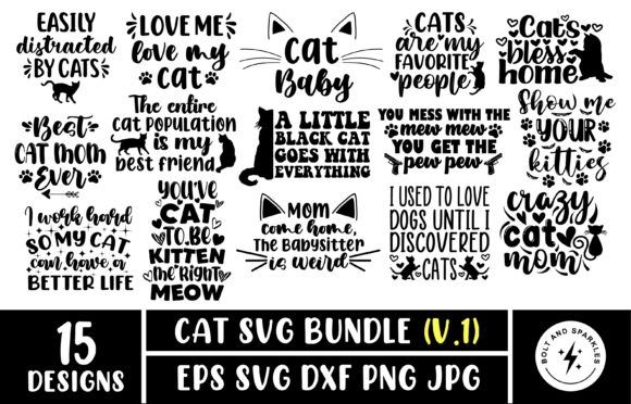Cat SVG Bundle Volume 1 15 Designs