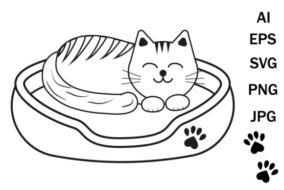 Cute Sleeping Kitten Svg Coloring Book