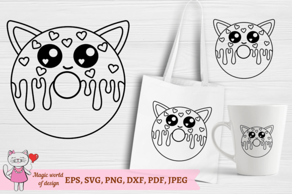 Outline Donut Cat SVG Cut File Kawaii