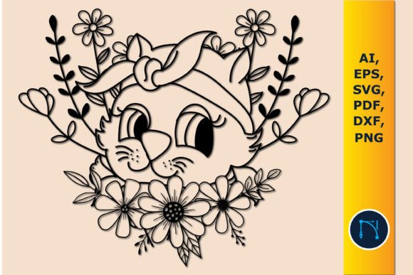 Paper Cut Floral Cat Svg